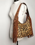 Western Style Leather Hobo Handbag With Hair On Cowhide