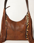 Western Style Leather Hobo Handbag With Hair On Cowhide