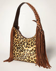 Western Style Leather Hobo Handbag With Hair On Cowhide
