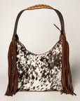 Western Style Leather Hobo Handbag With Hair On Cowhide