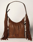 Western Style Leather Hobo Handbag With Hair On Cowhide