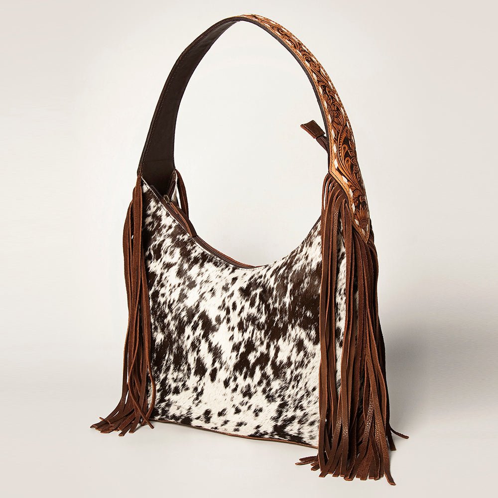 Western Style Leather Hobo Handbag With Hair On Cowhide