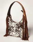 Western Style Leather Hobo Handbag With Hair On Cowhide