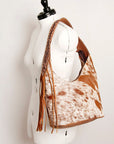 Western Style Leather Hobo Handbag With Hair On Cowhide