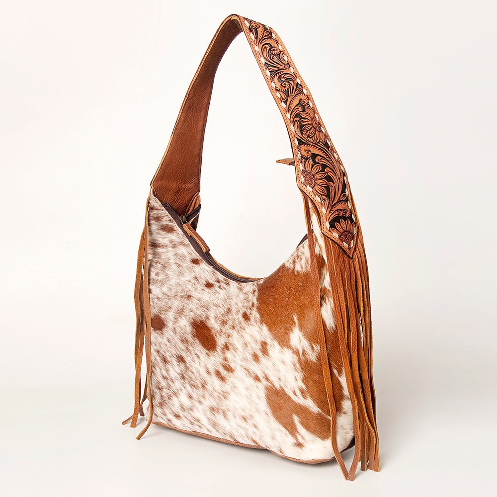 Western Style Leather Hobo Handbag With Hair On Cowhide