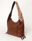Western Style Leather Hobo Handbag With Hair On Cowhide