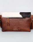 American Darling ADBG524BRW Clutch Hand Tooled Hair On Genuine Leather Women Bag Western Handbag Purse