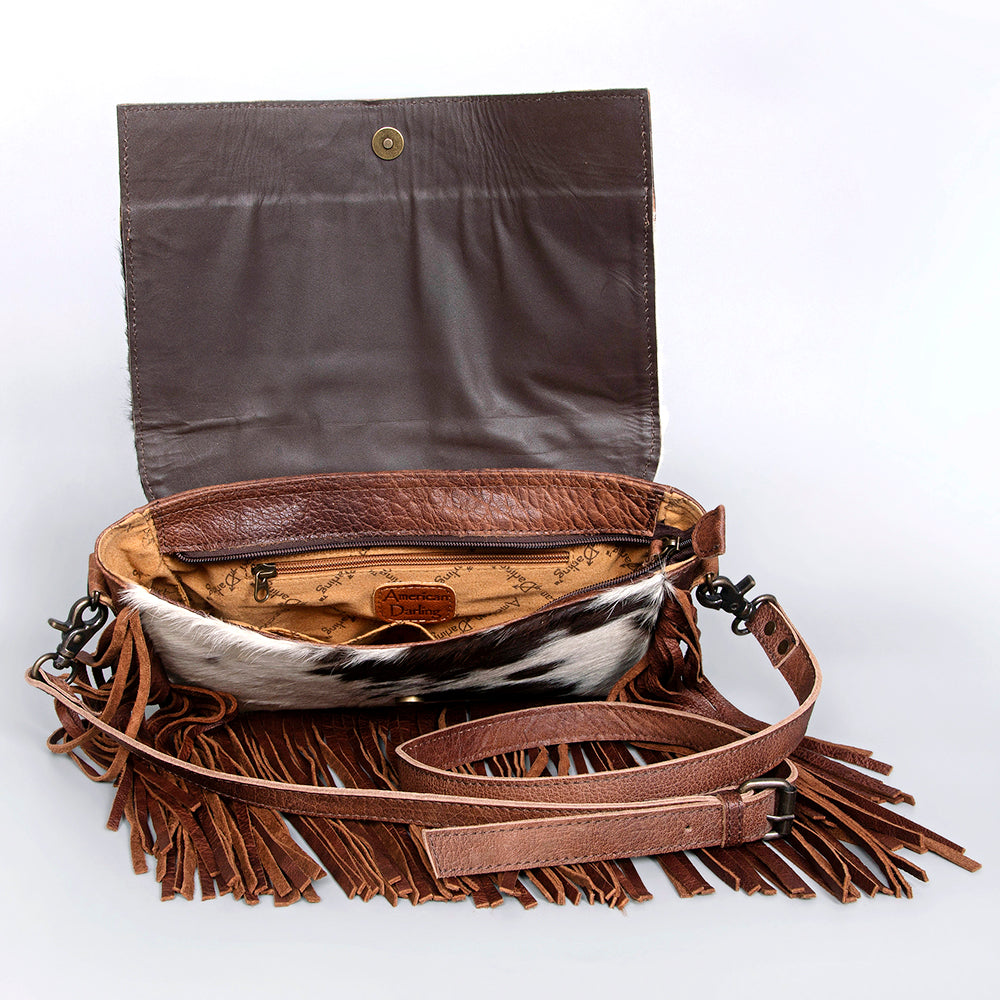 American Darling ADBG524BRW Clutch Hand Tooled Hair On Genuine Leather Women Bag Western Handbag Purse