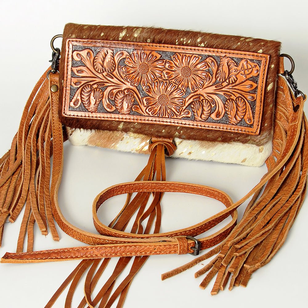 American Darling ADBG526ACGO Wallet Hand Tooled Hair-On Genuine Leather Women Bag Western Handbag Purse