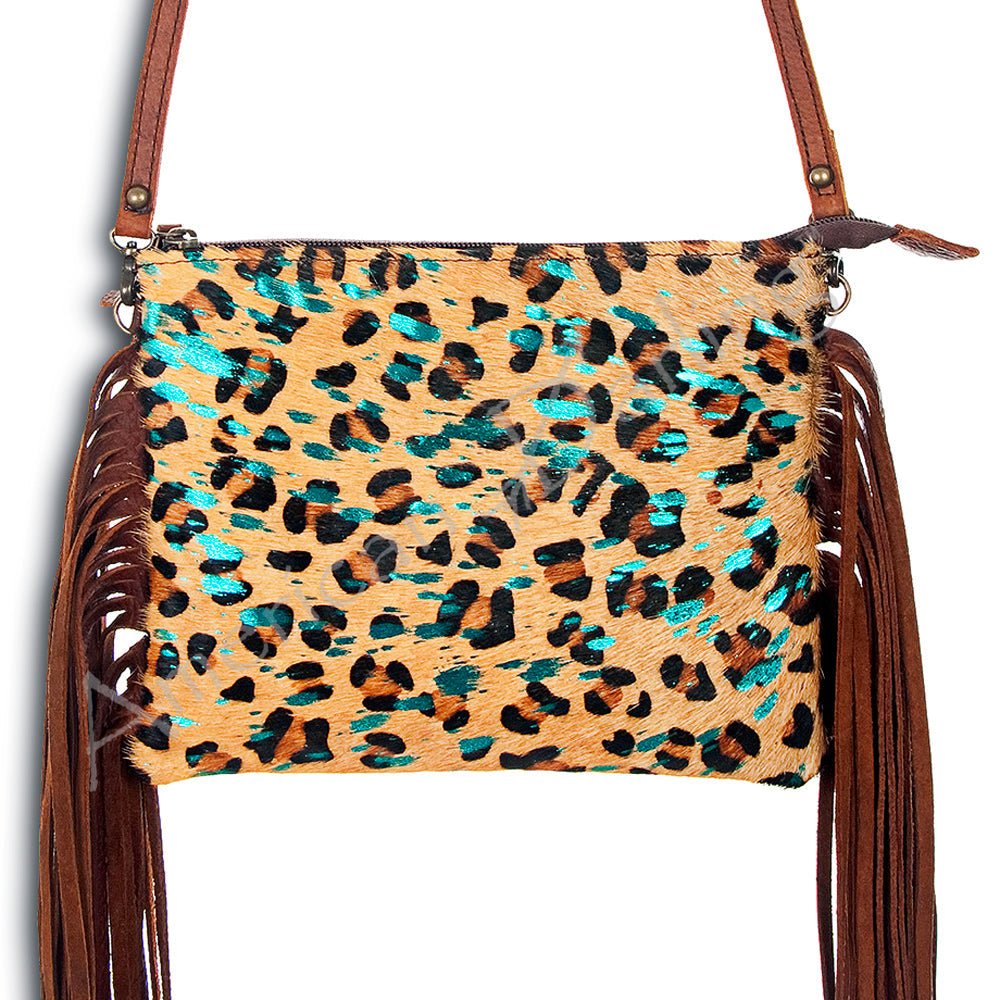 American Darling Western Small Crossbody Bag – Genuine Hair-On Cowhide Leather with Fringes, Adjustable Strap, Handcrafted in Texas
