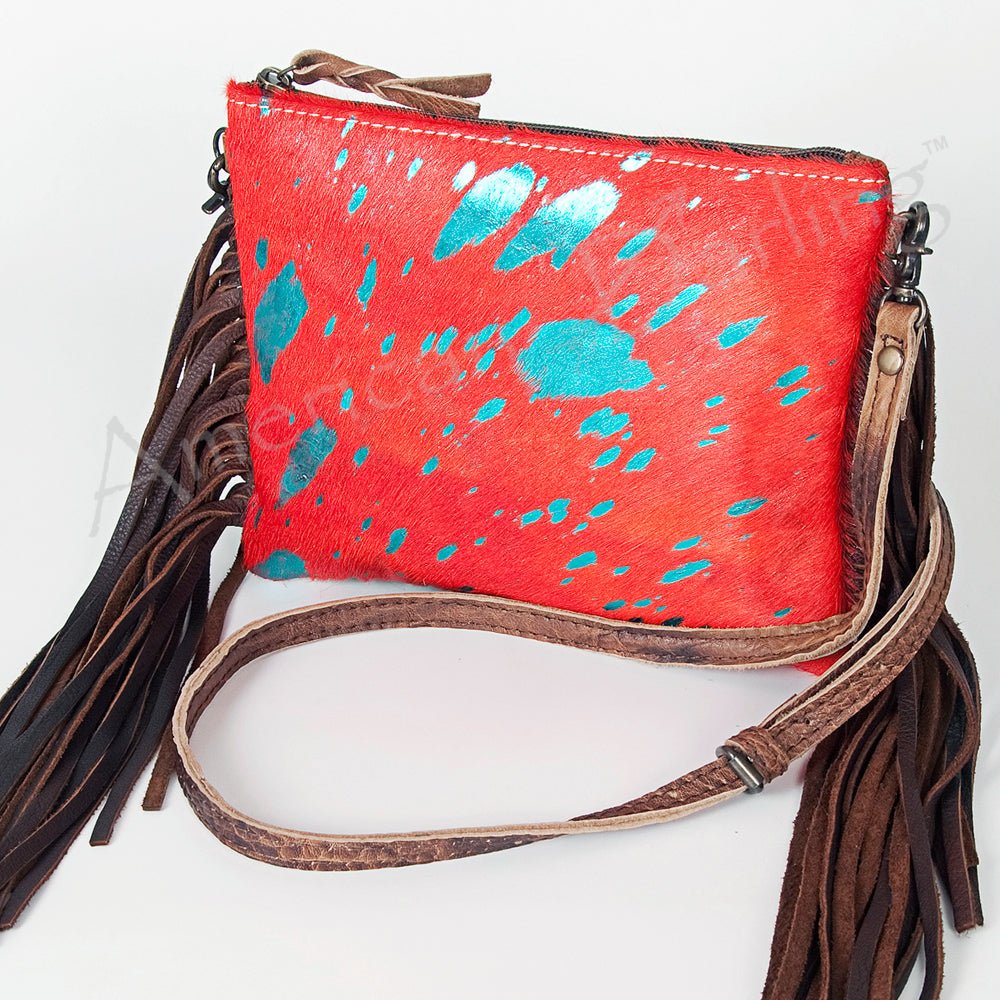 American Darling Western Small Crossbody Bag – Genuine Hair-On Cowhide Leather with Fringes, Adjustable Strap, Handcrafted in Texas