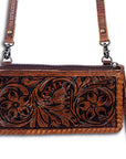American Darling ADBG535BR Wallet Hand Tooled Genuine Leather Women Bag Western Handbag Purse