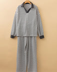 Stripe Collared Top and Drawstring Pants Set