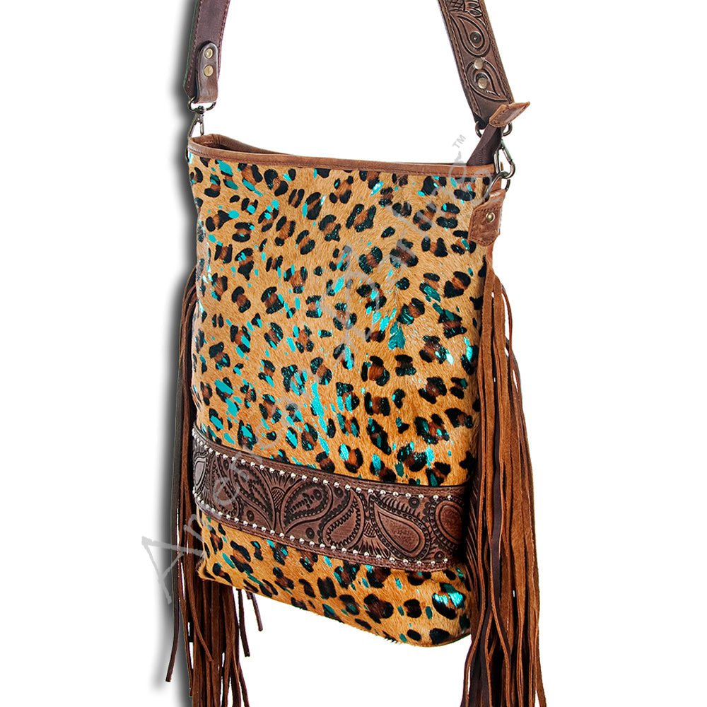American Darling Large Crossbody Hand Tooled Hair On Genuine Leather Women Bag Western Handbag Purse