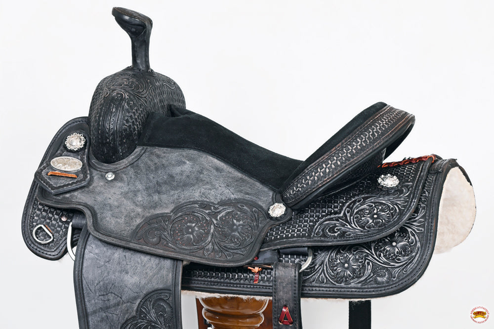 HILASON W. H. Ranch Roping Roper American Leather Saddle Black –