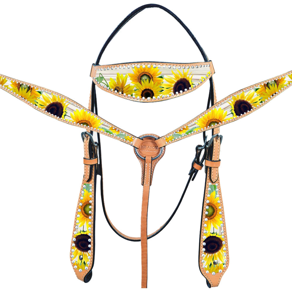 Hilason Western Horse Headstall Breast Collar American Leather Sunflower