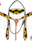 HILASON Western Horse Headstall Breast Collar American Leather Sunflower | Tack Set for Horses