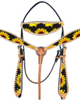 HILASON Western Horse Headstall Breast Collar American Leather Sunflower | Tack Set for Horses
