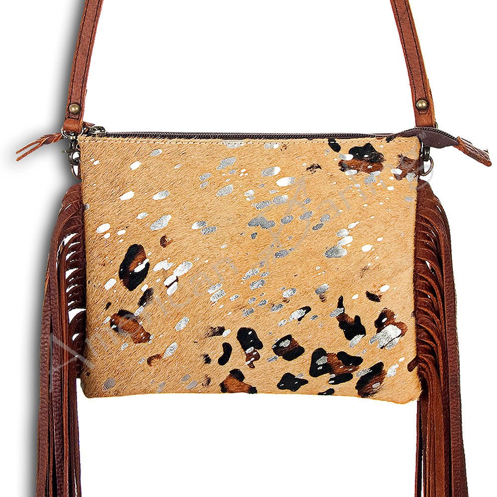 American Darling Western Small Crossbody Bag – Genuine Hair-On Cowhide Leather with Fringes, Adjustable Strap, Handcrafted in Texas