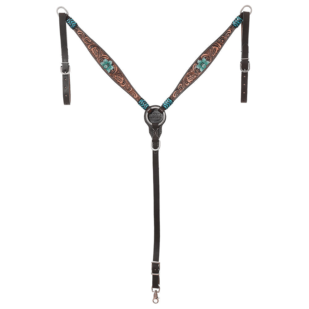 HILASON Western Horse Breast Collar American Leather Floral Tan Dark Brown