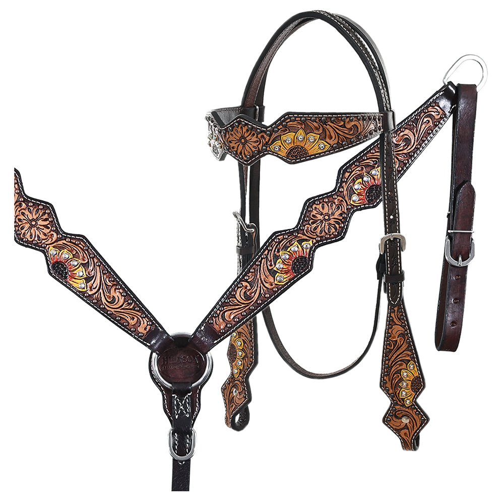 Hand-Carved Leather Western Headstall And Breast Collar Set For Training And Showing