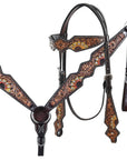 Hand-Carved Leather Western Headstall And Breast Collar Set For Training And Showing