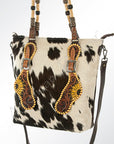 American Darling ADBG540BRW Tote Hand Tooled Hair-On Genuine Leather Women Bag Western Handbag Purse