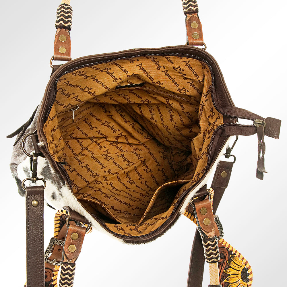 American Darling ADBG540BRW Tote Hand Tooled Hair-On Genuine Leather Women Bag Western Handbag Purse