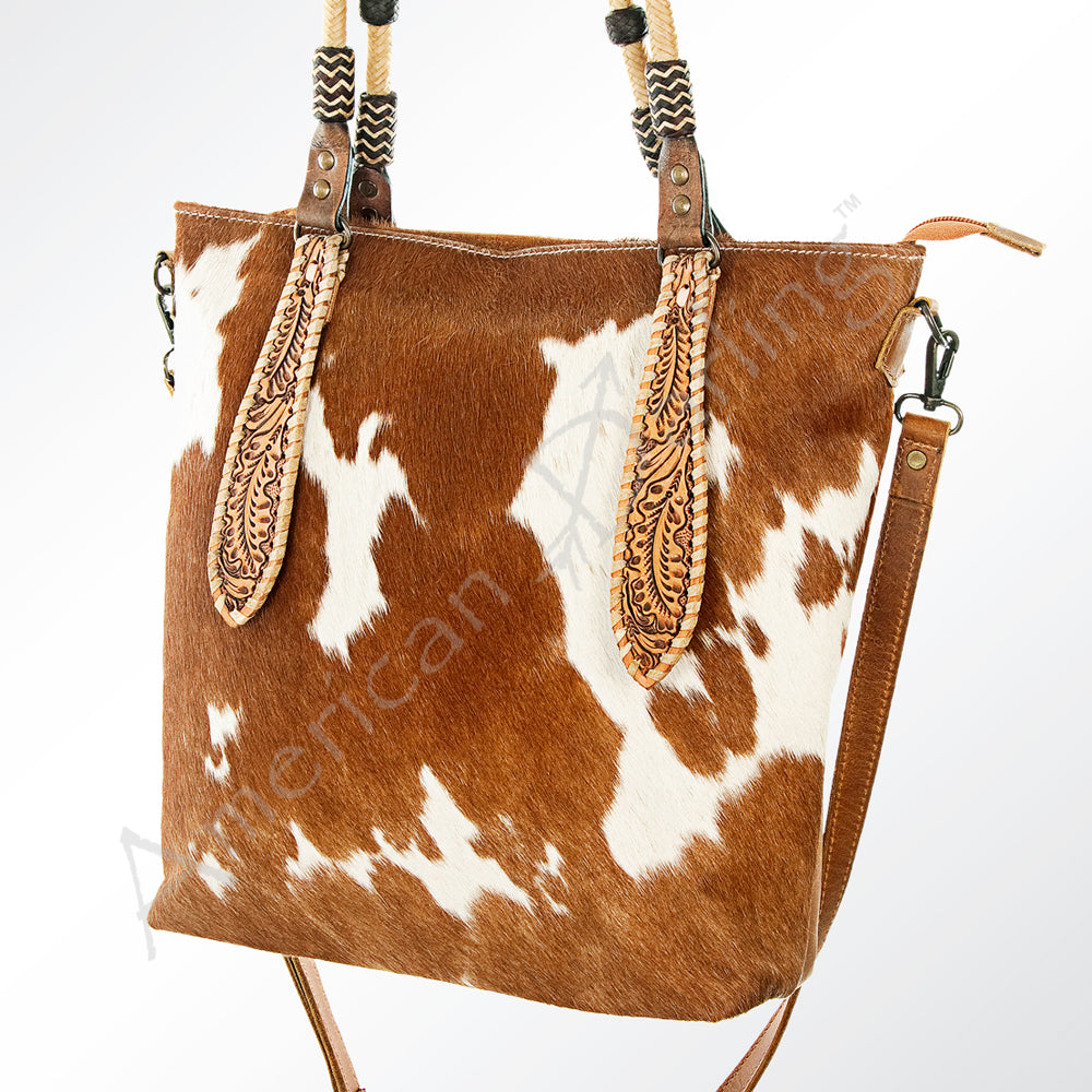 American Darling ADBG541TAW Tote Hand Tooled Hair-On Genuine Leather Women Bag Western Handbag Purse