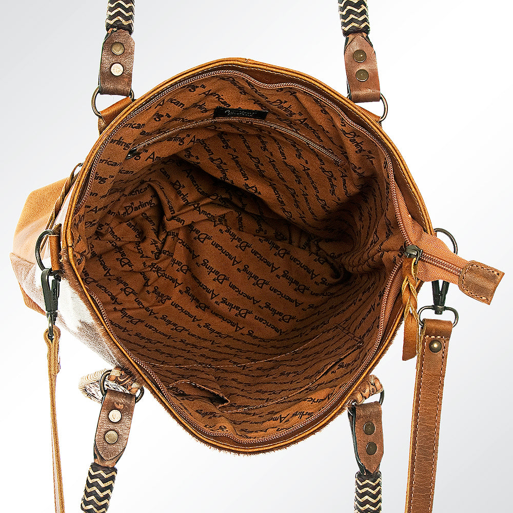 American Darling ADBG541TAW Tote Hand Tooled Hair-On Genuine Leather Women Bag Western Handbag Purse