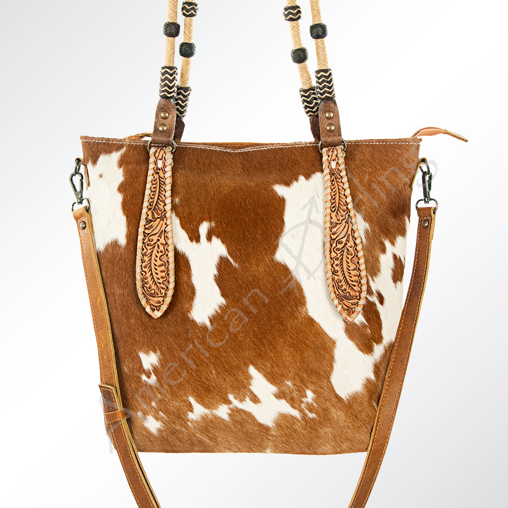 American Darling ADBG541TAW Tote Hand Tooled Hair-On Genuine Leather Women Bag Western Handbag Purse