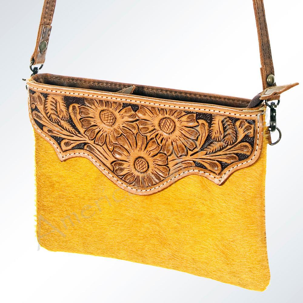American Darling ADBG546MUS Coin Purse Hand Tooled Hair-On Genuine Leather Women Bag Western Handbag Purse