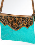 American Darling ADBG547TRQ3 Crossbody Hand Tooled Hair-On Genuine Leather Women Bag Western Handbag Purse