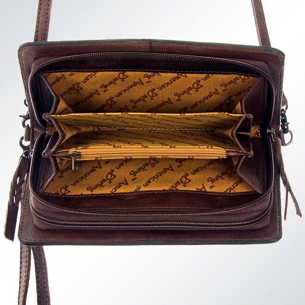American Darling ADBG554 Organiser Hand Tooled Genuine Leather Women Bag Western Handbag Purse