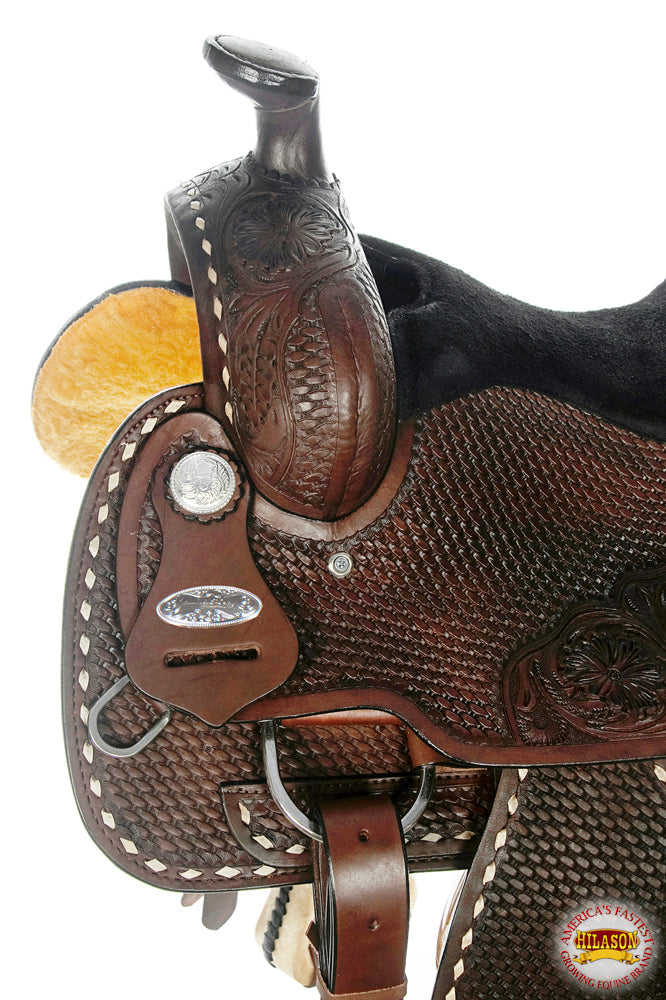 HILASON Western Horse Saddle American Leather Ranch Roping Cowboy | Hand Tooled Wade &amp; For Horses