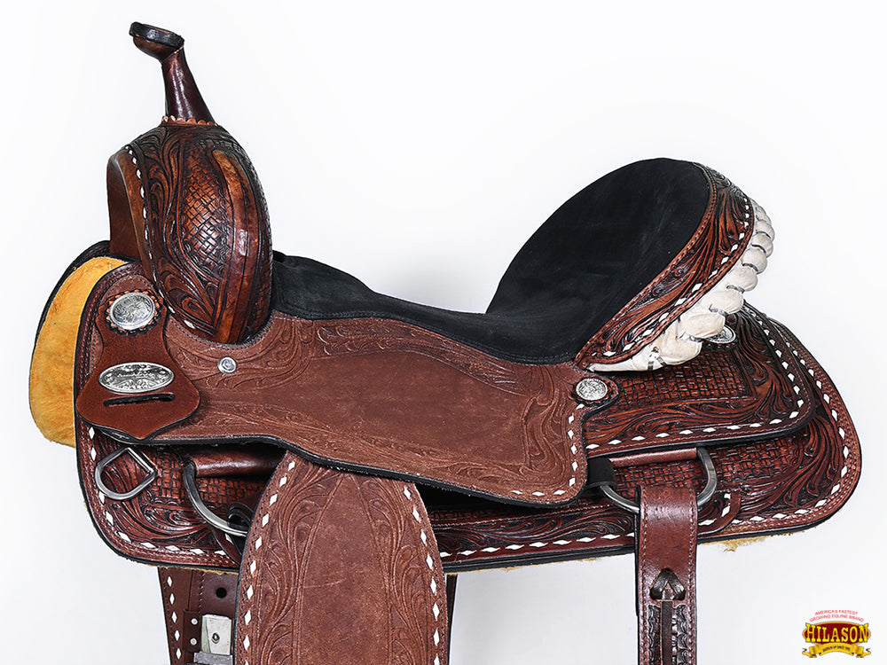 Hilason Western Horse Trail Barrel Racing American Leather Saddle Dark Brown