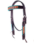 HILASON Floral Painted Beaded American Leather Horse Headstall Breast Collar