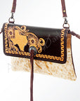 American Darling ADBG570TAW Clutch Hand Tooled Hair-On Genuine Leather Women Bag Western Handbag Purse