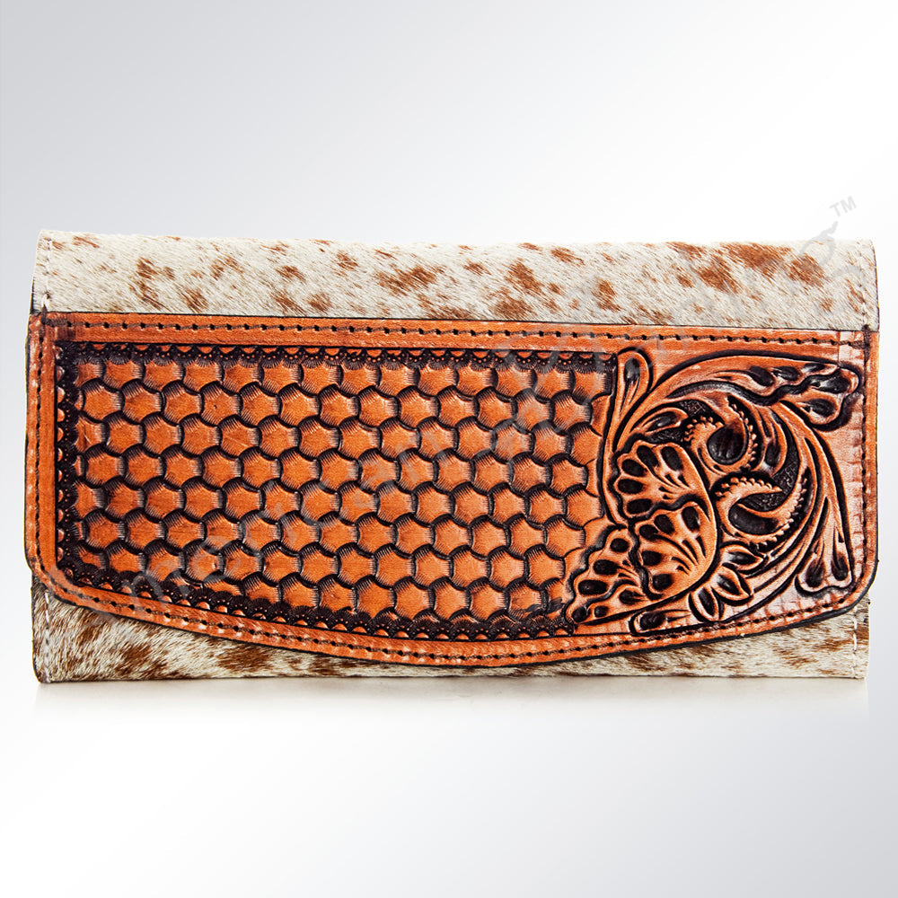 American Darling ADBG571TAW Wallet Hand Tooled Hair-On Genuine Leather Women Bag Western Handbag Purse
