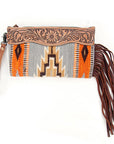 American Darling ADBG344D3 Wristlet Hand Tooled Saddle Blanket Genuine Leather Women Bag Western Handbag Purse