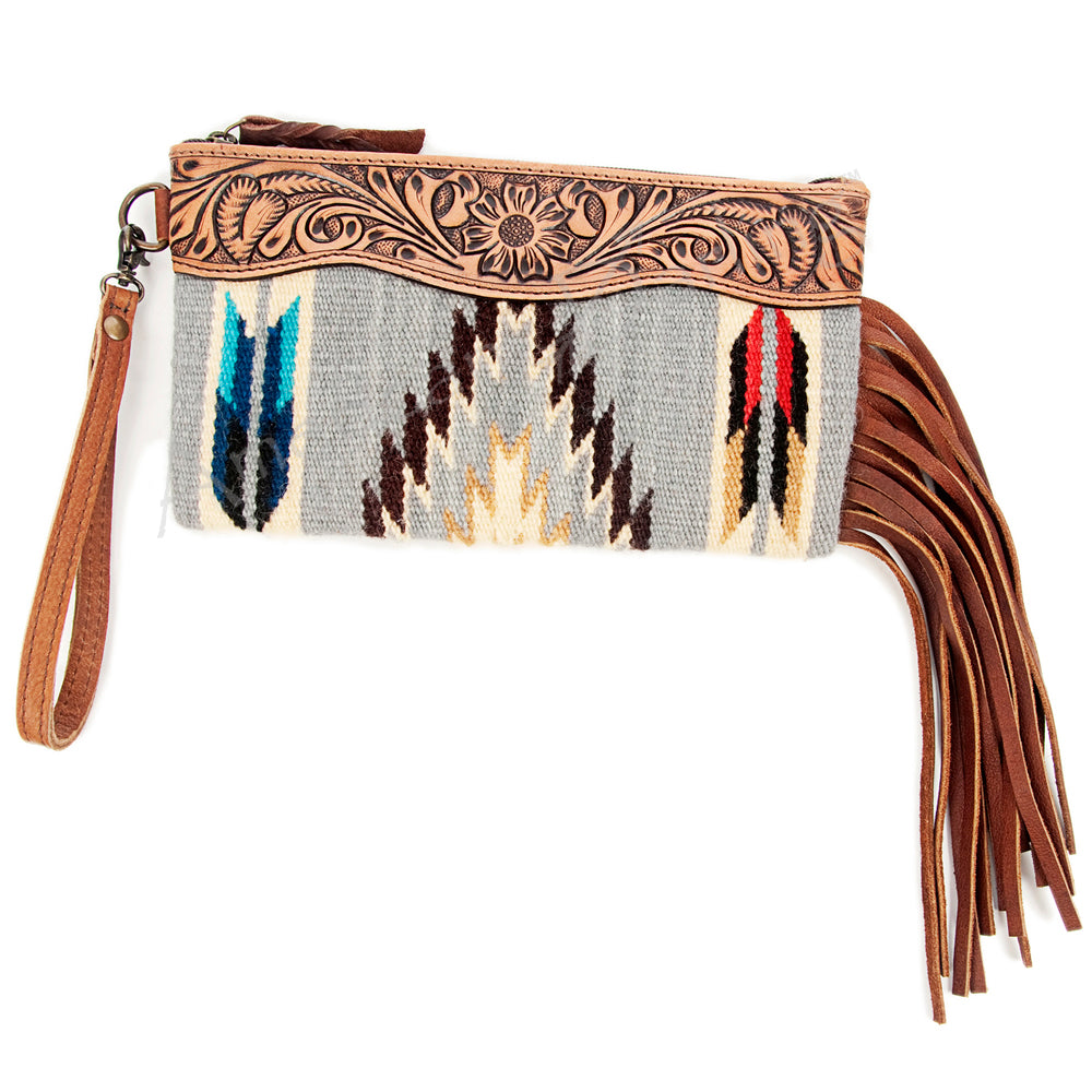 American Darling ADBG344D4 Wristlet Hand Tooled Saddle Blanket Genuine Leather Women Bag Western Handbag Purse