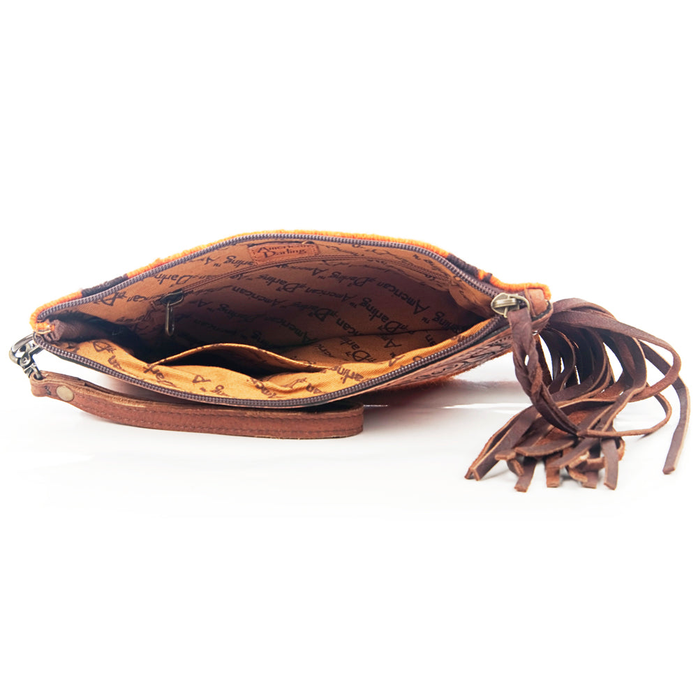 American Darling ADBG344D5 Wristlet Hand Tooled Saddle Blanket Genuine Leather Women Bag Western Handbag Purse
