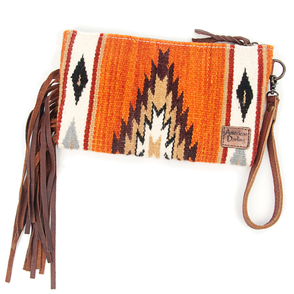 American Darling ADBG344D6 Wristlet Hand Tooled Saddle Blanket Genuine Leather Women Bag Western Handbag Purse