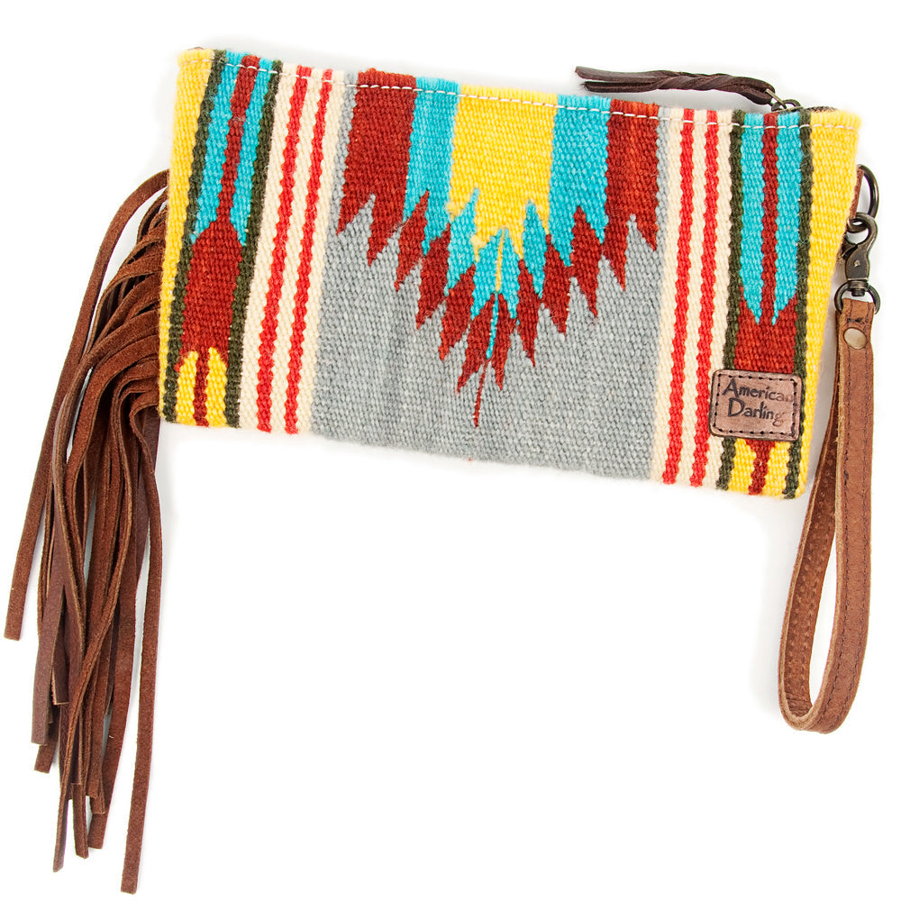 American Darling ADBG344D11 Wristlet Hand Tooled Saddle Blanket Genuine Leather Women Bag Western Handbag Purse