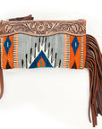 American Darling ADBG344D12 Wristlet Hand Tooled Saddle Blanket Genuine Leather Women Bag Western Handbag Purse