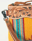 American Darling ADBG344TANA Wristlet Hand Tooled Saddle Blanket Genuine Leather Women Bag Western Handbag Purse