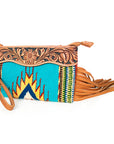 American Darling ADBG344TANC Wristlet Hand Tooled Saddle Blanket Genuine Leather Women Bag Western Handbag Purse