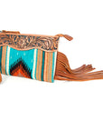 American Darling ADBG344TANE Wristlet Hand Tooled Saddle Blanket Genuine Leather Women Bag Western Handbag Purse