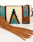 American Darling ADBG344TANDAR8 Wristlet Hand Tooled Saddle Blanket Genuine Leather Women Bag Western Handbag Purse