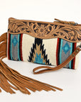 American Darling ADBG344TANDAR8 Wristlet Hand Tooled Saddle Blanket Genuine Leather Women Bag Western Handbag Purse